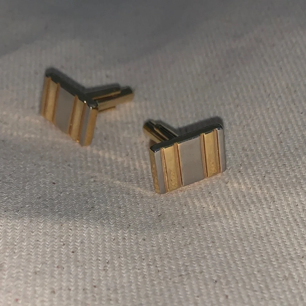 Men's Gold and Silver Rectangular Cufflinks - Classic Two-Tone Design